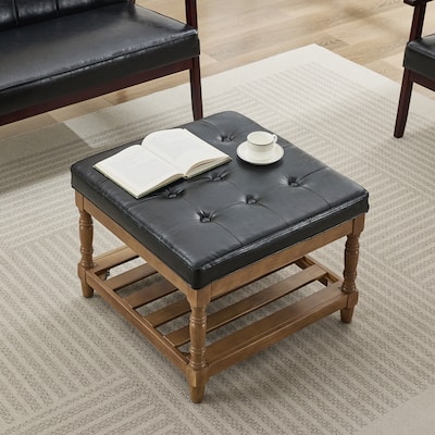 Luxury Storage Coffee Table with Upholstered Top & Shelf