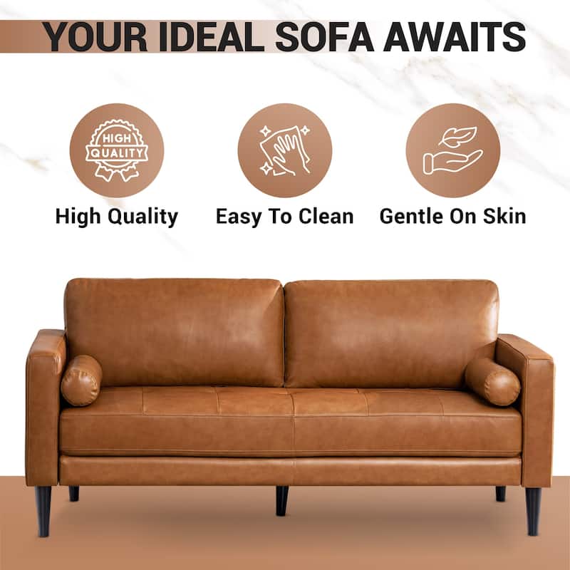 Marisa Genuine Oversized Mid-Century Leather Sofa, Wooden Legs Sectional Sofa, Superior Comfort for Living Room