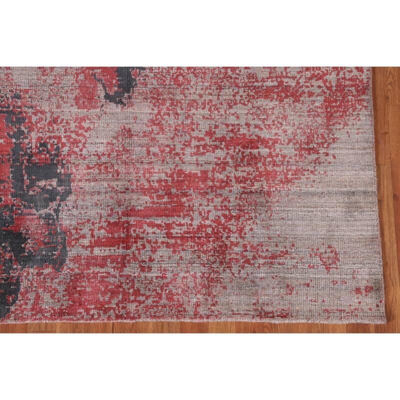 Pink Abstract Area Rug Handmade Contemporary Wool Carpet - 5'1"x 8'3"