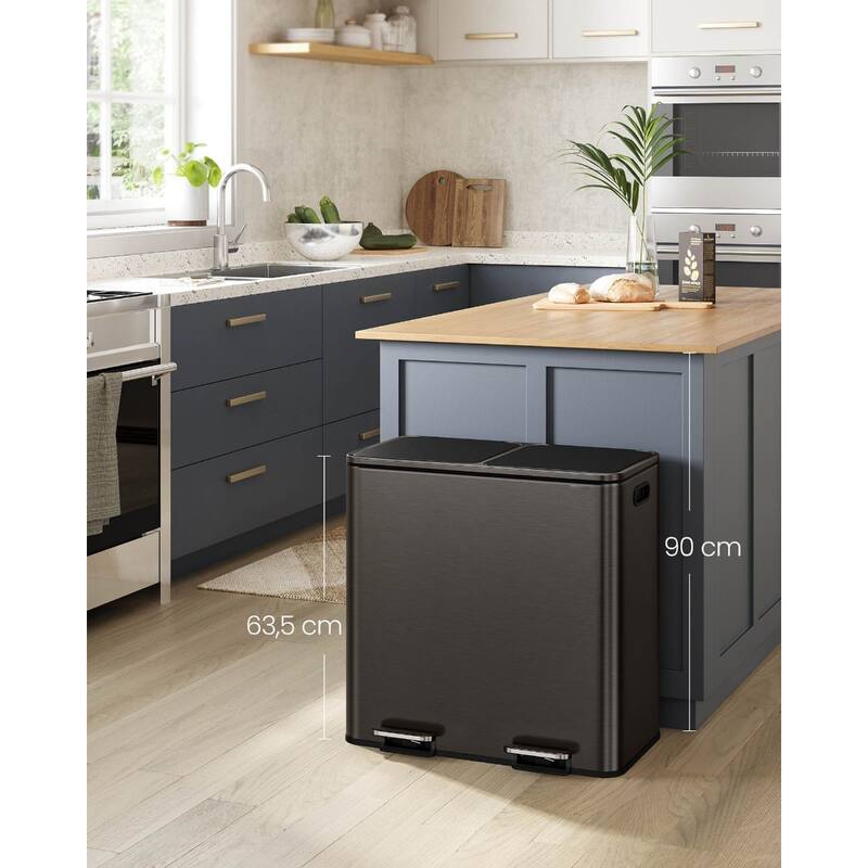 Stainless Steel Dual Trash Can with Soft-Close Lid and Pedals