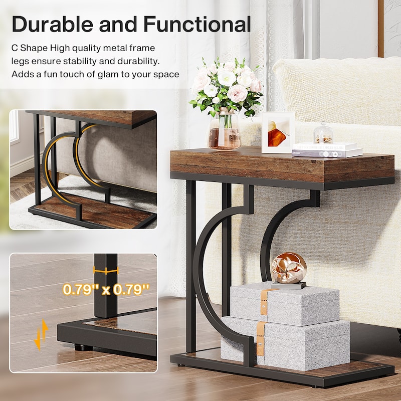 Narrow Side Table White Gold Side Table C Shaped End Table Modern Bedside Table Small Side Table for Couch Living Room