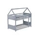 preview thumbnail 15 of 16, Light Grey Wooden Low Height Twin Over Twin Bunk Bed Kids Bed with Guardrails,Ladder