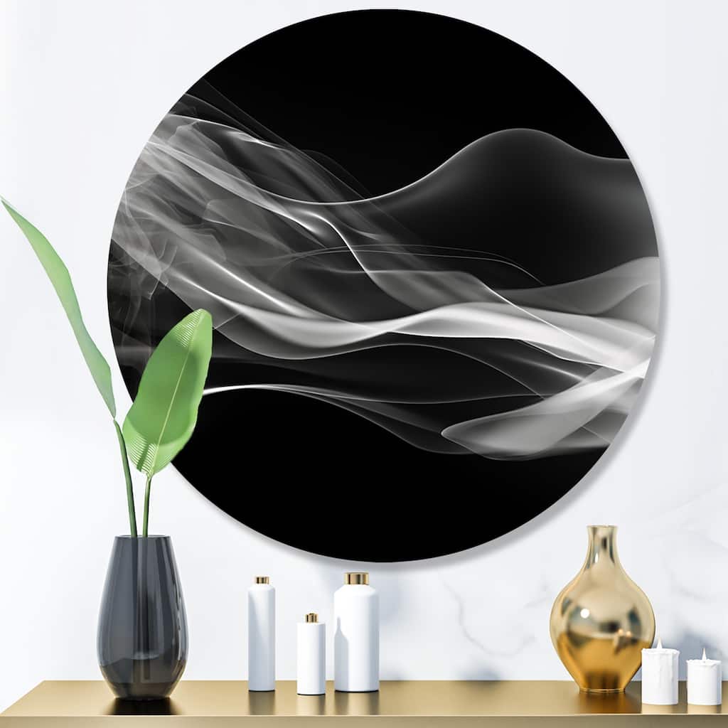 Designart "Black White Contemplative Abstraction I" Modern Waves Metal Round Wall Art