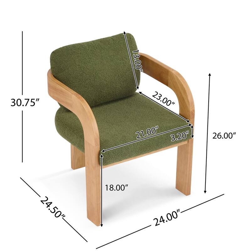 2-Pack Green Boucle Dining Chairs - Pillow Back Support & Natural Solid Wood Frame, Set of Two