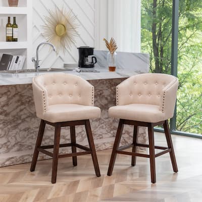 Porthos Home Saro Swivel Fabric Counter Stools with Rubberwood Legs, Set of 2