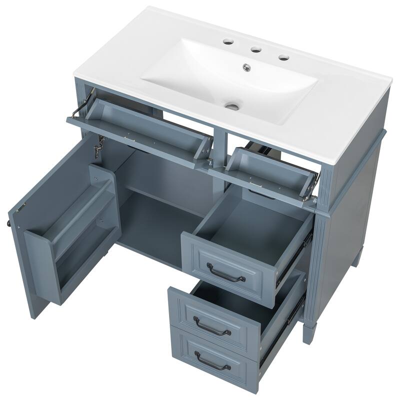 Freestanding 36 Inch Bathroom Vanity Cabinet with Ceramic Sink (Faucet Not Included)