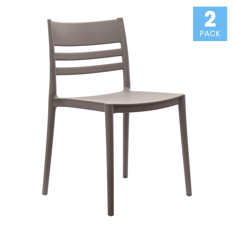 Commercial All-Weather Resin Stack Chair with Slatted Backrest-Set of 2 - 19.75"W x 20.75"D x 31.75"H