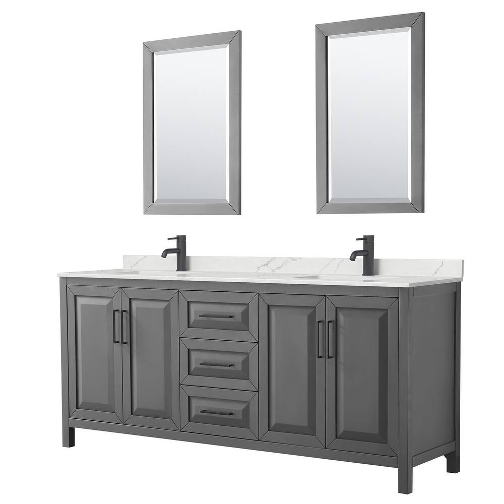 Daria 80-inch Double Vanity, Single Hole Quartz Top, 24-inch Mirrors
