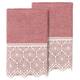 Authentic Hotel and Spa 100% Turkish Cotton Arian 2PC Cream Lace Embellished Hand Towel Set - Tea Rose