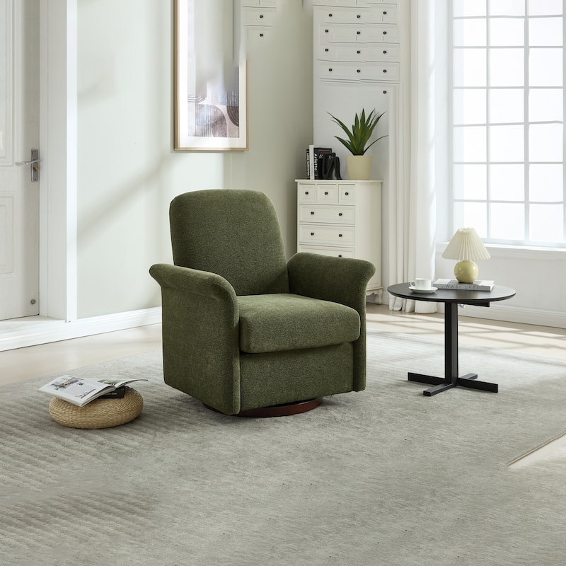 Swivel Accent Chair Modern Barrel Armchair with Wood Base for Bedroom Reading Waiting Living Room