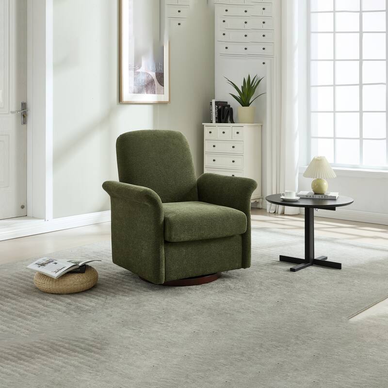 Swivel Accent Chair for Living Room, Modern Upholstered Armchair with Wood Base, Flared Arms for Bedroom Reading Waiting