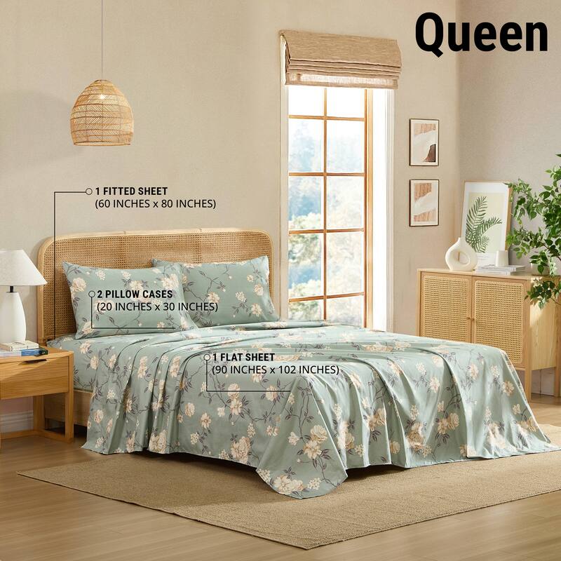 HLC.ME Floral Bed Sheets - Multi-Piece Bed Sheet Set - Wrinkle Resistant & Ultra Soft - Fits Mattresses up to 15 Inches Deep