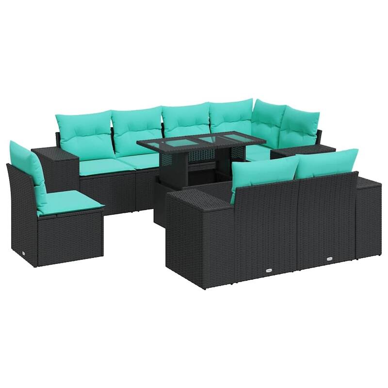 vidaXL Patio Sofa Set with Cushions Table and Couches 9 Piece Poly Rattan