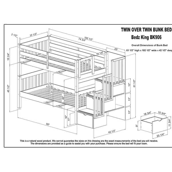 Taylor & Olive Trillium Twin over Twin Stairway Bunk Bed, 3 Steps