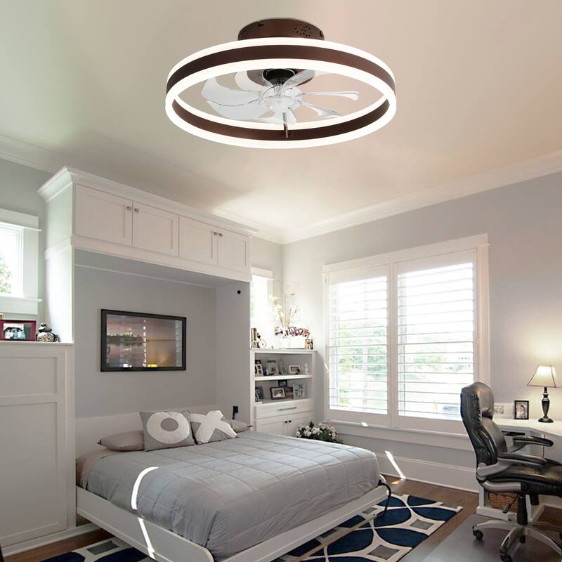 Oaks Aura Modern 20in. Low Profile Ceiling Fan with Light, 6-Speed Flush Mount Ceiling Fan, Smart App Remote Control For Bedroom