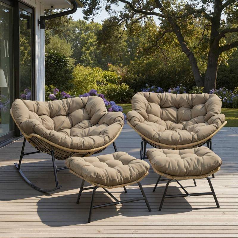 FINCATI Outdoor Rocking Papasan Chair, Rocking Chair Outdoor, 450 lbs Indoor Oversized Rocking Papasan, Comfy Rocking Egg Chair
