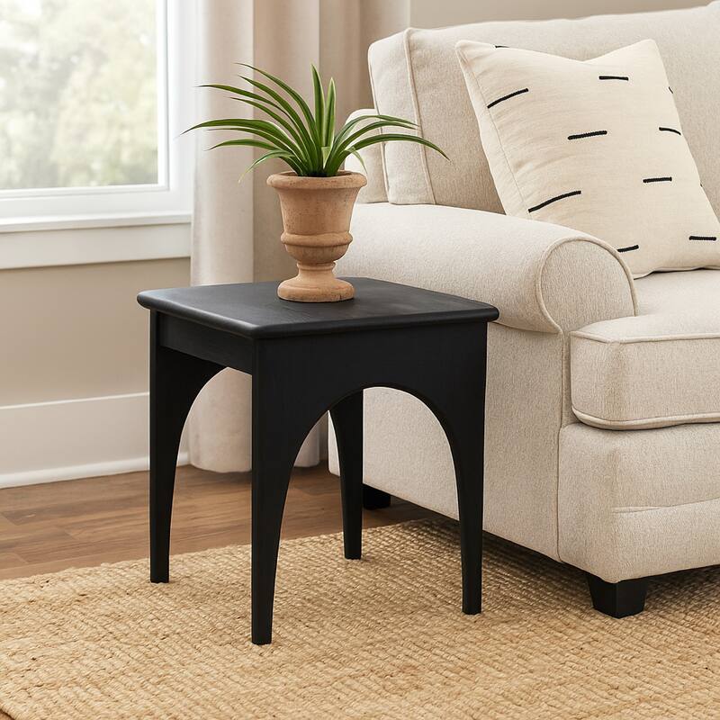 Areo Side End Table, 22 Inch Square Top w Curved Legs, Matte Black