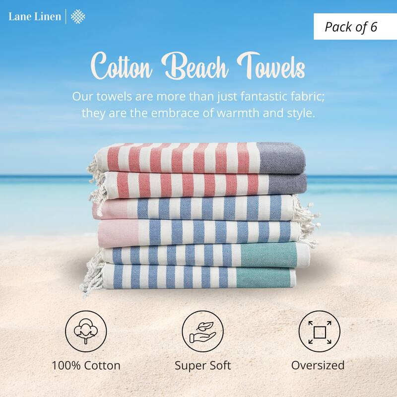 Beach Towels 6 Pack,100% Cotton Bulk Beach Towels Oversized, Pool Towels Sand Free Beach Towel, Fast Drying Beach Towel, 39"x71"