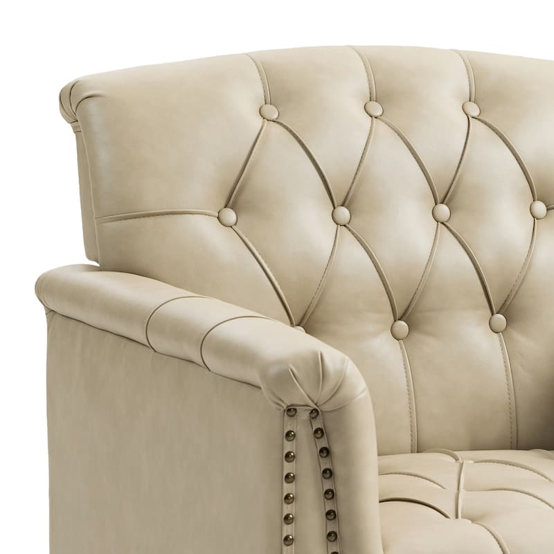 Traditional Faux Leather Tufted Accent Arm Chair with Nailhead Trim