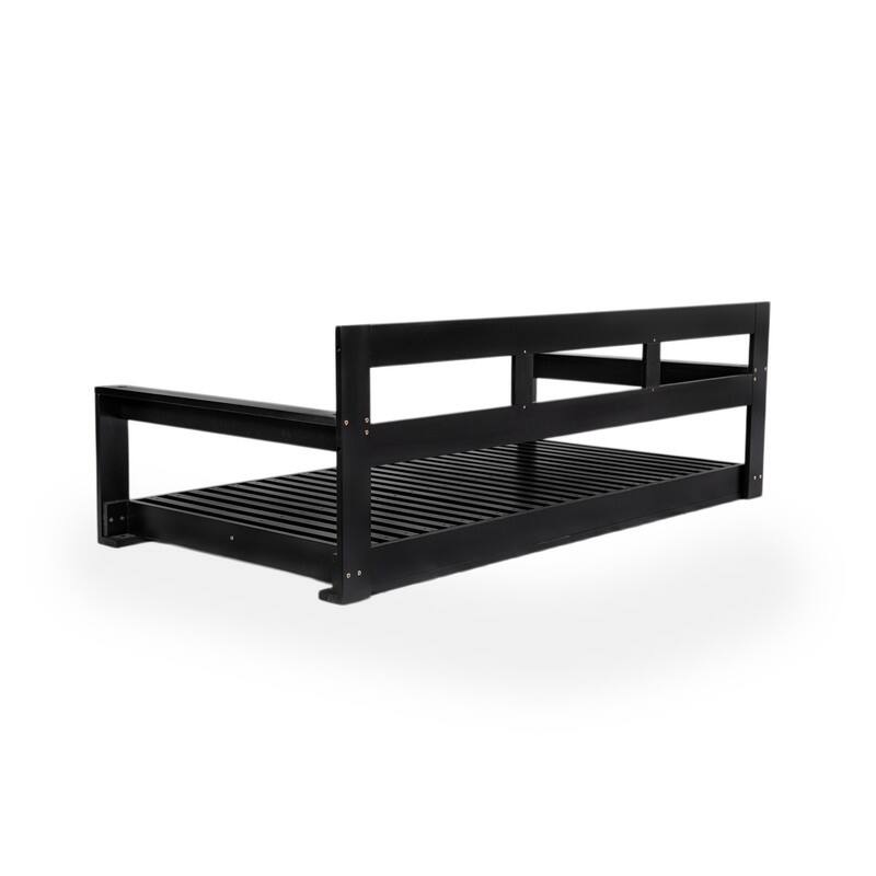 Farmhouse Style Twin Size Porch Swing Frame with Backrest, Outdoor Patio Swing Bench Chair with Hanging Ropes