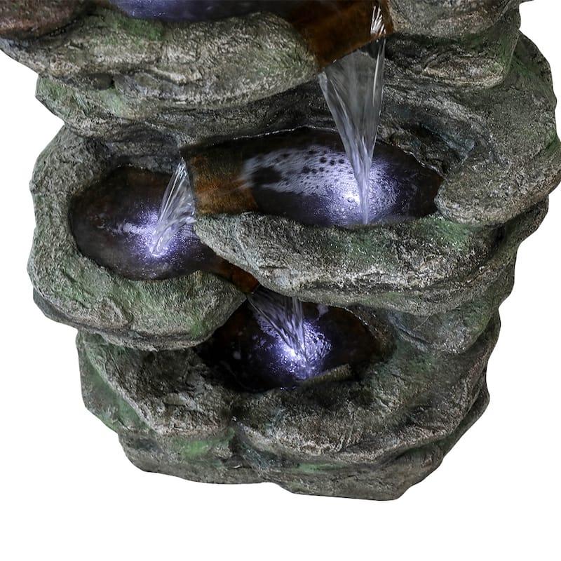 SunJet 40" H 6-Tiers Cascading Rock Outdoor Water Fountain with LED Lights - 40'' H X 18'' W X 12'' D
