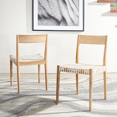 SAFAVIEH Margarete Woven Leather Dining Room Chair (Set of 2) - 18.5" W x 20" L x 31.5" H - 19Wx20Dx32H