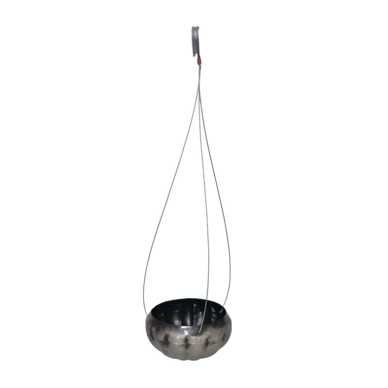 Med. Iron Hanging Planter Ant. Silver Finish 7.25"Dia - Light Rock Silver- A - Light Rock Silver