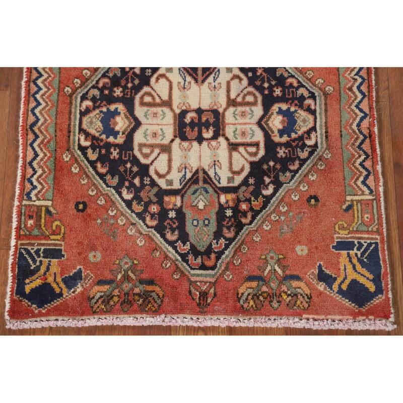 Geometric Abadeh Persian Vintage Square Rug Hand-Knotted Wool Carpet - 1'10" x 1'11"