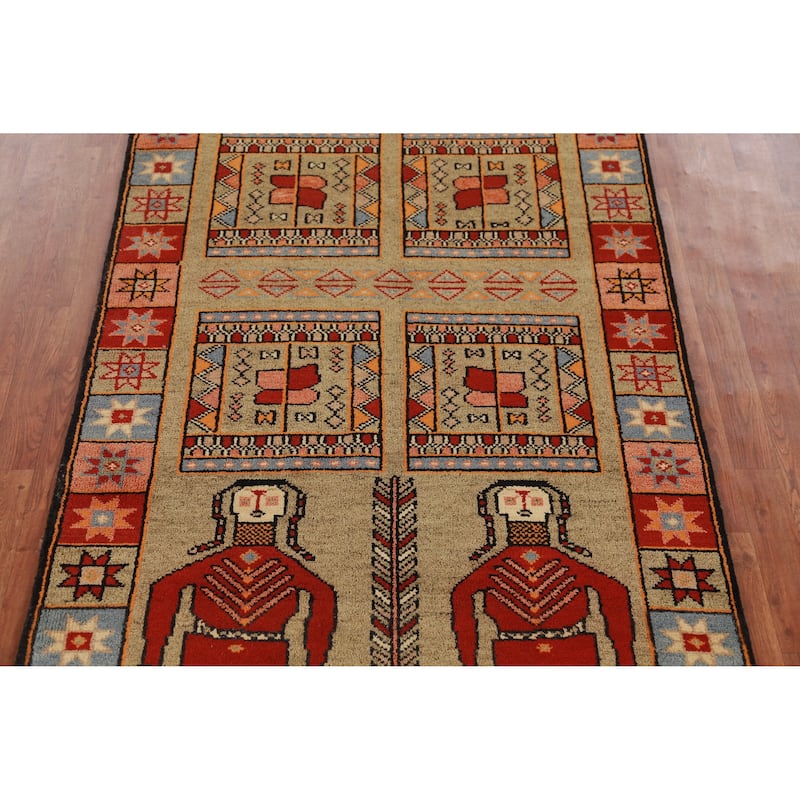 Hand Knotted Oriental 100% Wool Carpet Traditional Tribal Yellow & Gold Heriz (serapi) Runner Rug - 9' 10'' X 4' 1''