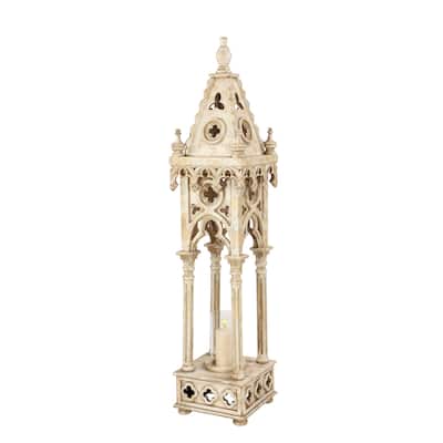 Wood Standing Decorative Candle Lantern - White - Roche River Decor - 12"W x 12"L x 55"H