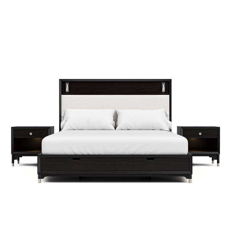 Furniture of America Forma Mid-Century Modern 3-Piece Black Solid Wood Storage Platform Bedroom Set