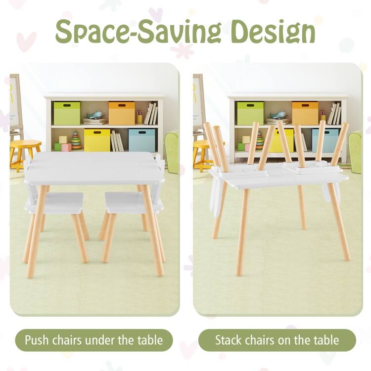 3 Pieces Kids Table and Chairs Set for Arts Crafts Snack Time - 24.5" x 24.5" x 17"