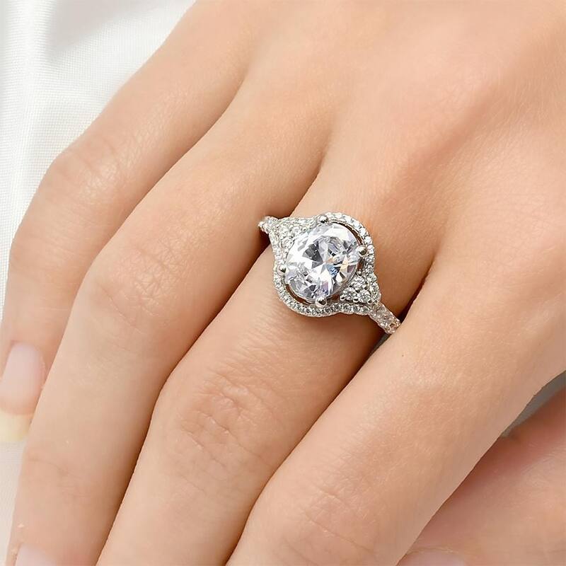 Sterling Silver 2.75 Carat CZ Wedding Engagement Ring Oval Cut