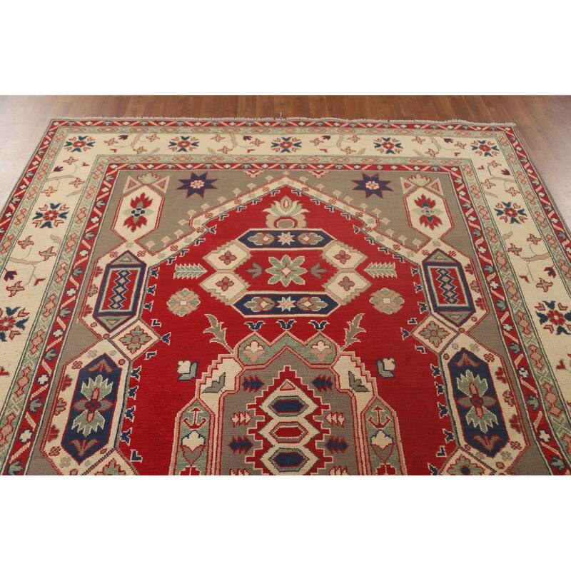 Red Kazak Oriental Area Rug Handmade Wool Carpet - 6'7" x 9'10"