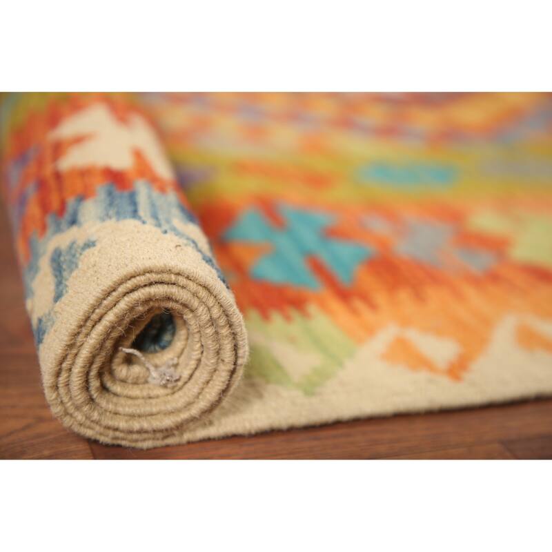 Hand Woven Oriental 100% Wool Carpet Southwestern Geometric Multi-Colored Kilim Area Rug - 6' 1'' X 5' 0''