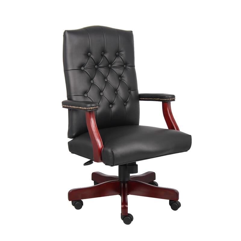 Yuzu Executive Armchair, Gas-Lift Spring-Tilt, Wood Base, Black Vinyl
