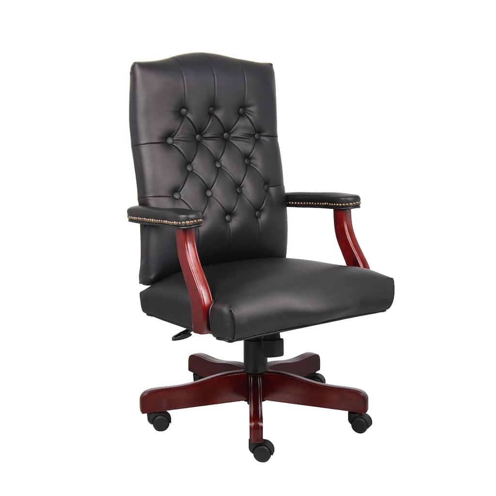 Yuzu Executive Armchair, Gas-Lift Spring-Tilt, Wood Base, Black Vinyl
