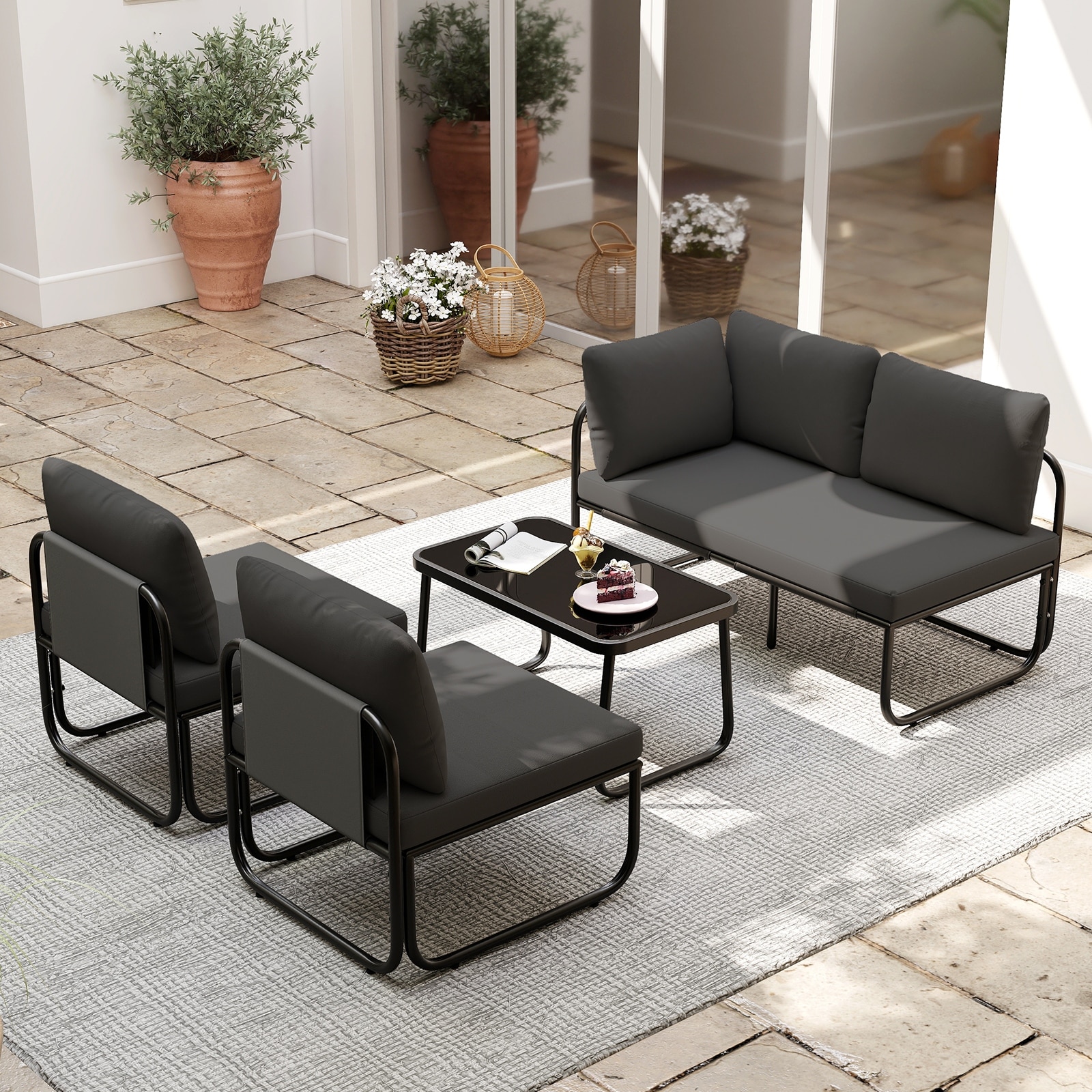 Costway 4 PCS Patio Furniture Set with Cushions & Tempered Glass - See Details