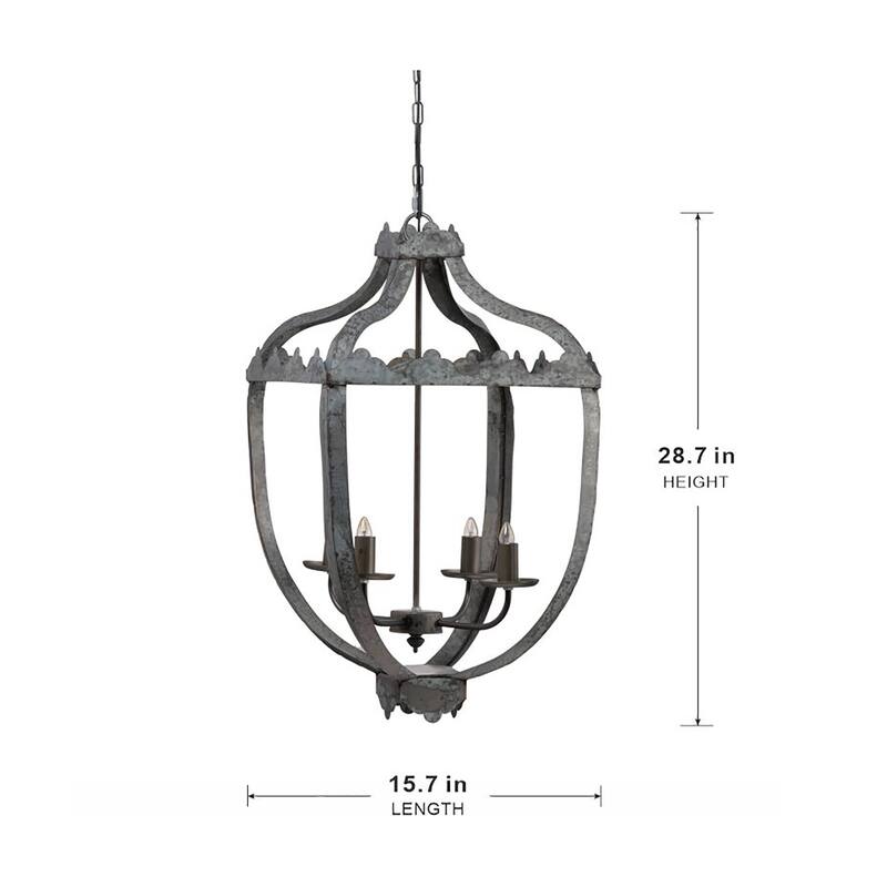 4 - Light Metal Chandelier, Hanging Light Fixture with Adjustable Chain for Kitchen Dining Room, Bulb Not Included
