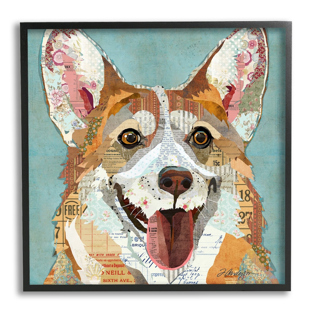 Stupell Vintage Ephemera Corgi Portrait Collage Framed Giclee Texturized Wall Art, Design By Traci Anderson