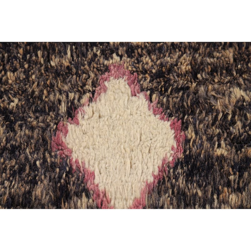 Brown Plush Moroccan Area Rug Hand-Knotted Living Room Wool Carpet - 9'0" x 12'5"