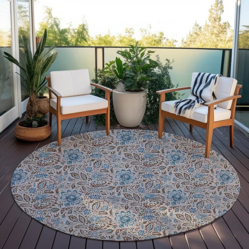Machine Washable Indoor/ Outdoor Chantille Casual Floral Rug