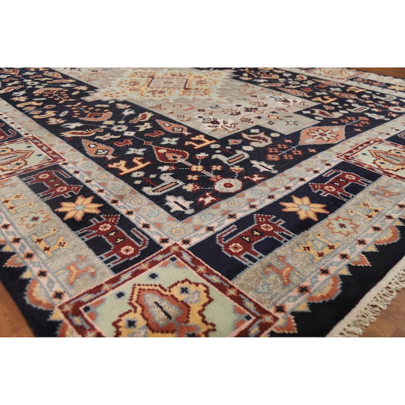 Hand Knotted Oriental 100% Wool Carpet Traditional Tribal Navy Blue & Blues Heriz (serapi) Area Rug - 9' 10'' X 8' 0''