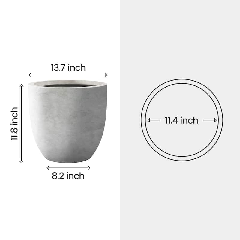 Plantara 14"D Round Raw Concrete planter with Drainage Hole, Outdoor Flower pot, Modern Planter pot for Garden