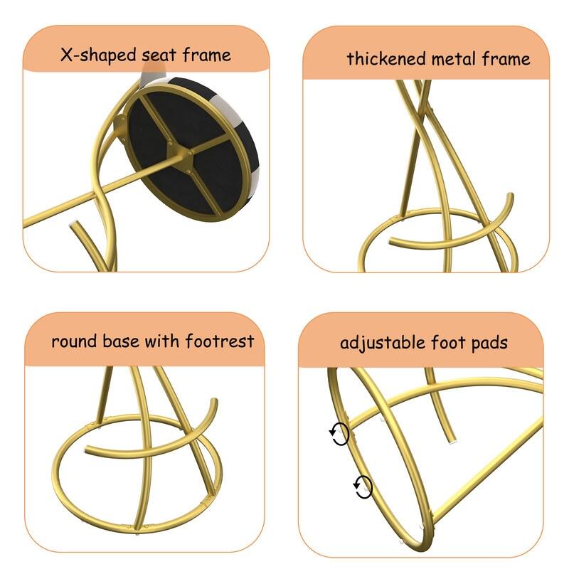 Football Print Bar Stools Set of 2 Upholstered Counter Height Barstool for Kitchen Island S-shaped Velvet Metal Dining Chairs