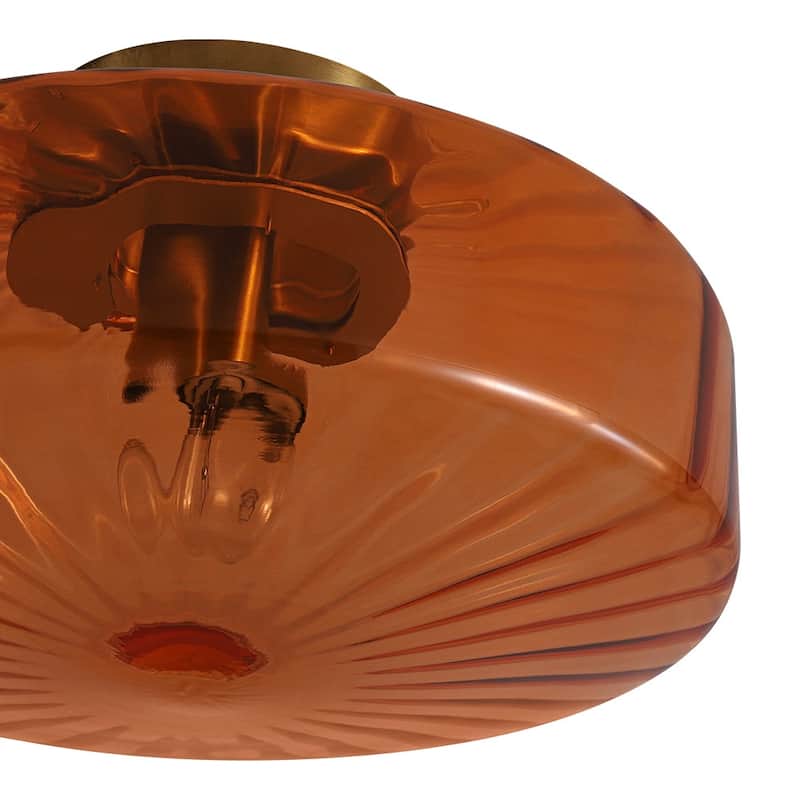 Brown Amber Ribbed Glass Shade Semi Flush Mount Ceiling Light