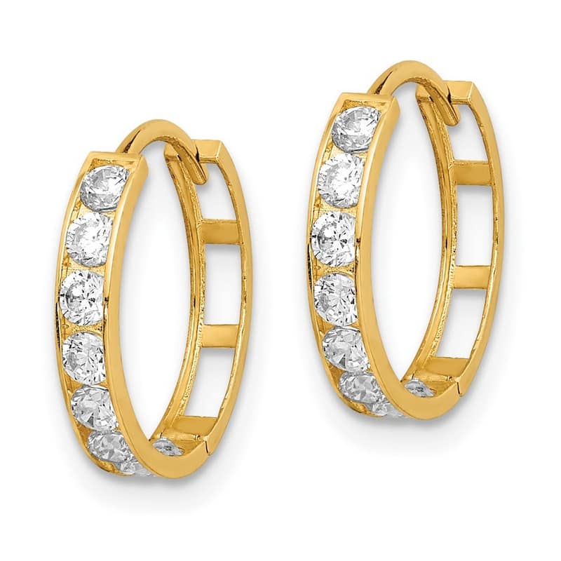 Curata 14k Yellow Gold 15x3mm Cubic Zirconia Hinged Hoop Earrings