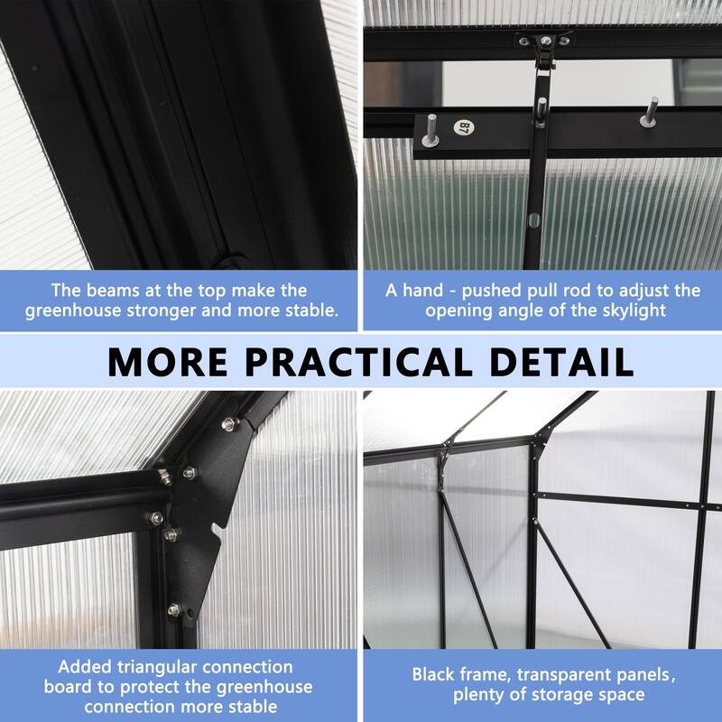 BLACK Polycarbonate Greenhouse Raised Base and Anchor Aluminum Heavy Duty Walk-in Greenhouses for Outdoor Backyard in All Season