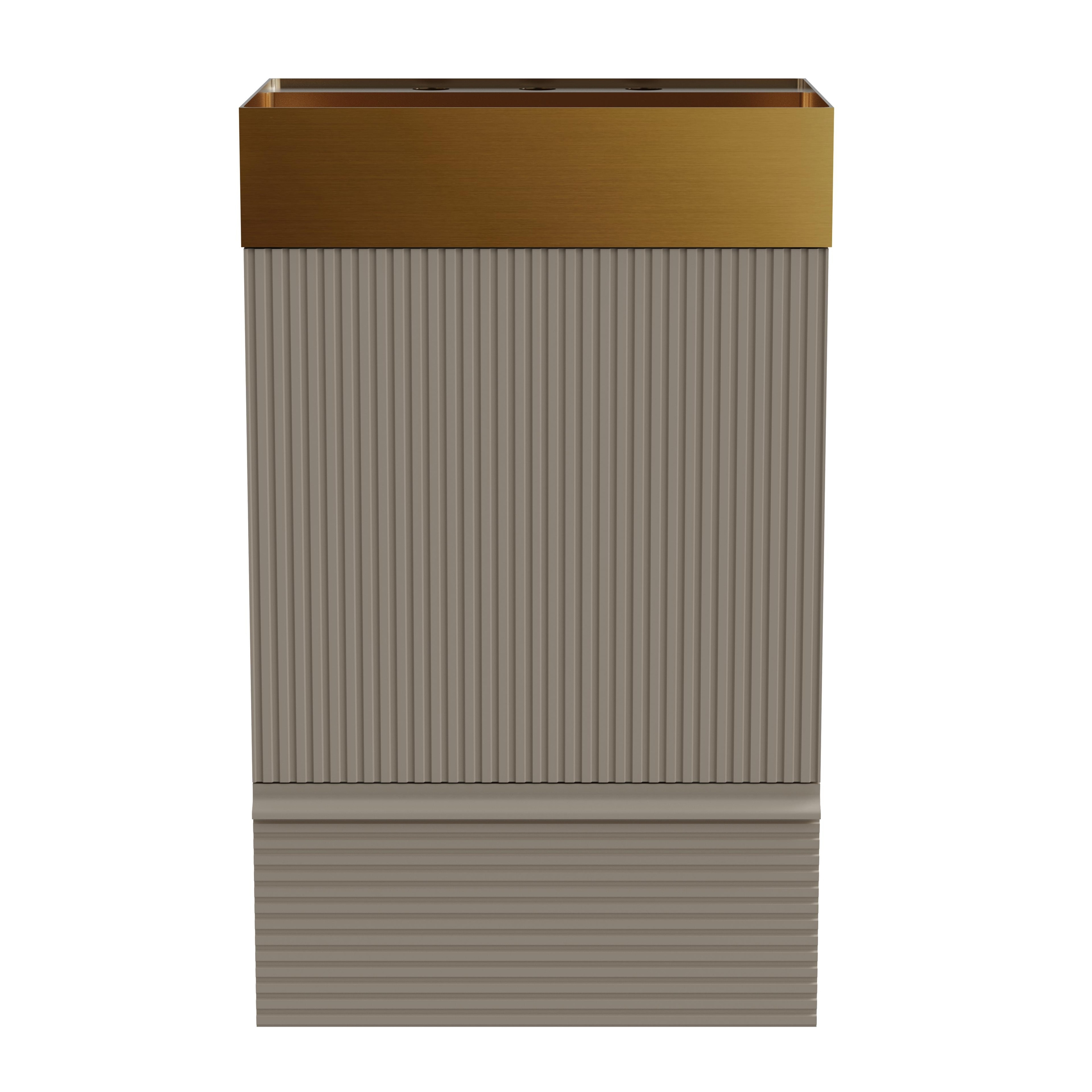 20" Freestanding Bathroom Vanity with Integrated Brushed Gold 304 Stainless Steel Sink, Modern Striped Vanity Set with Storage