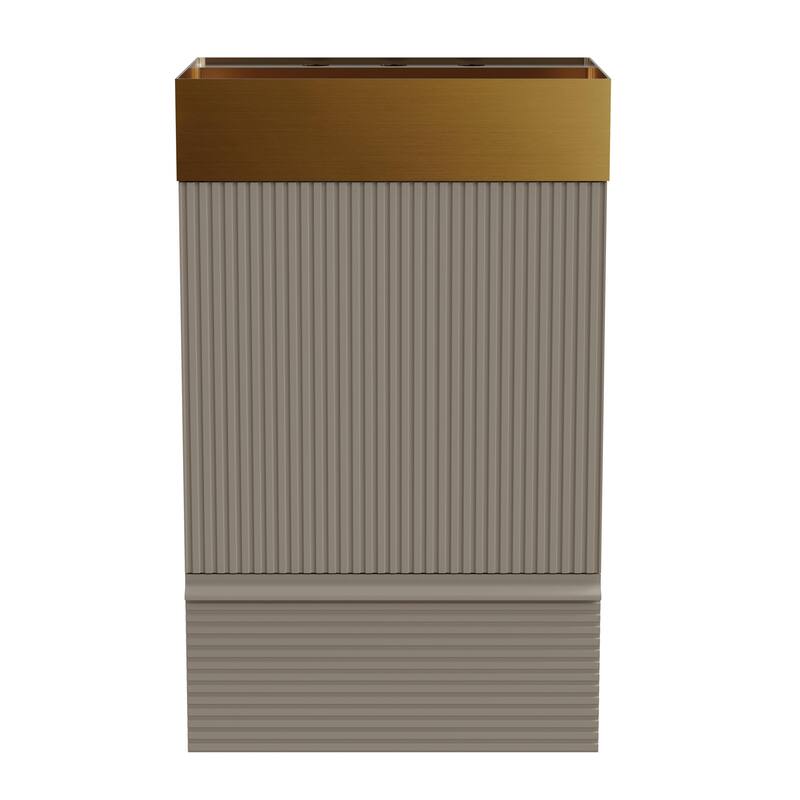 20" Striped Bathroom Vanity with Integrated Brushed Gold Stainless Steel Bathroom Sink, One-Piece Metal Basin without Faucet